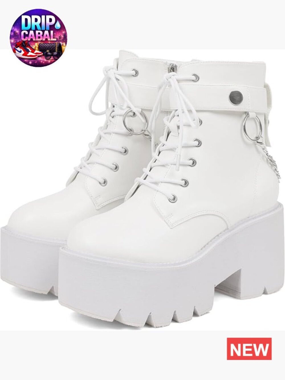 Platform Combat Boots with Wedge Heel, Lace Up & Zip, Punk Chain Shoes
